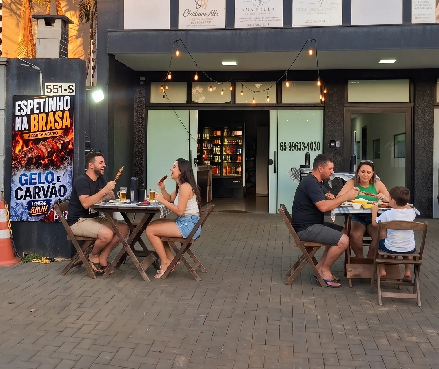 Fachada do 4 Espetos — espetinho na brasa no bairro Alvorada, Lucas do Rio Verde
